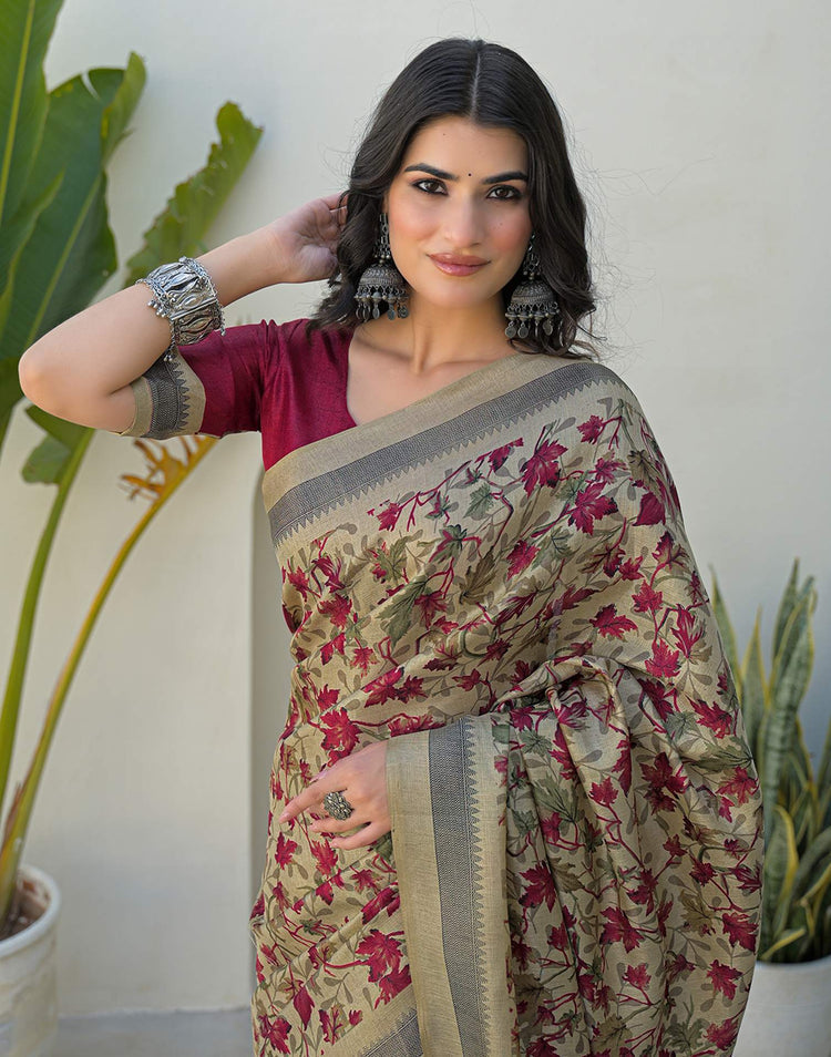 Ivory Vana Khadi Saree
