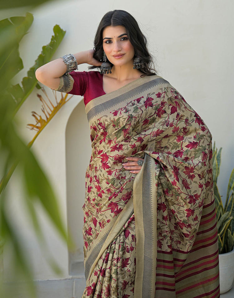 Ivory Vana Khadi Saree