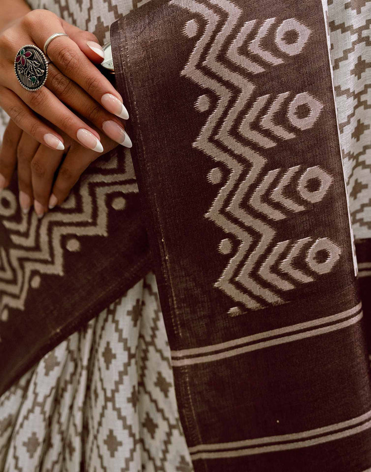 Ivory Loom Ikkat Khadi Saree