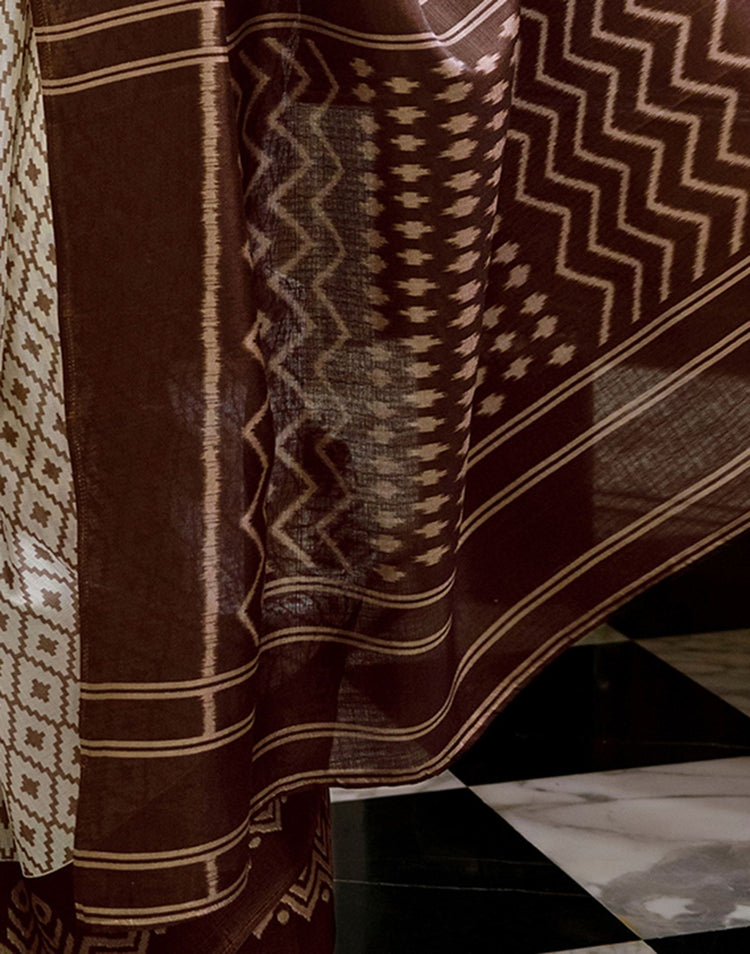 Ivory Loom Ikkat Khadi Saree