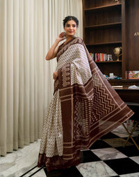 Ivory Loom Ikkat Khadi Saree