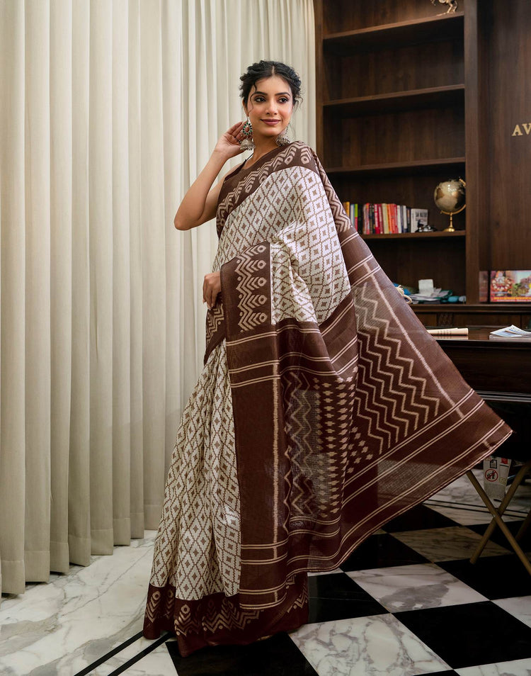 Ivory Loom Ikkat Khadi Saree