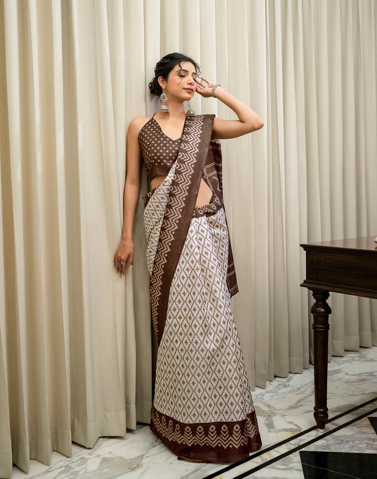 Ivory Loom Ikkat Khadi Saree