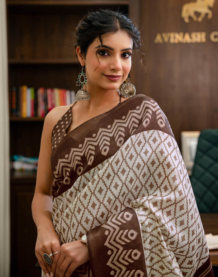Ivory Loom Ikkat Khadi Saree