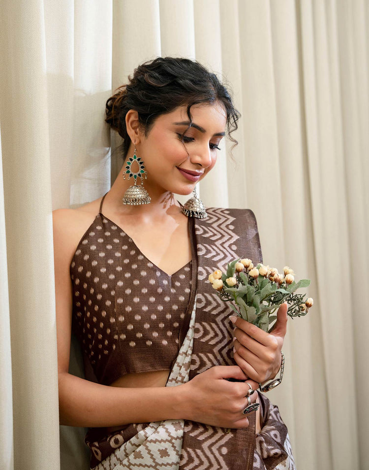 Ivory Loom Ikkat Khadi Saree