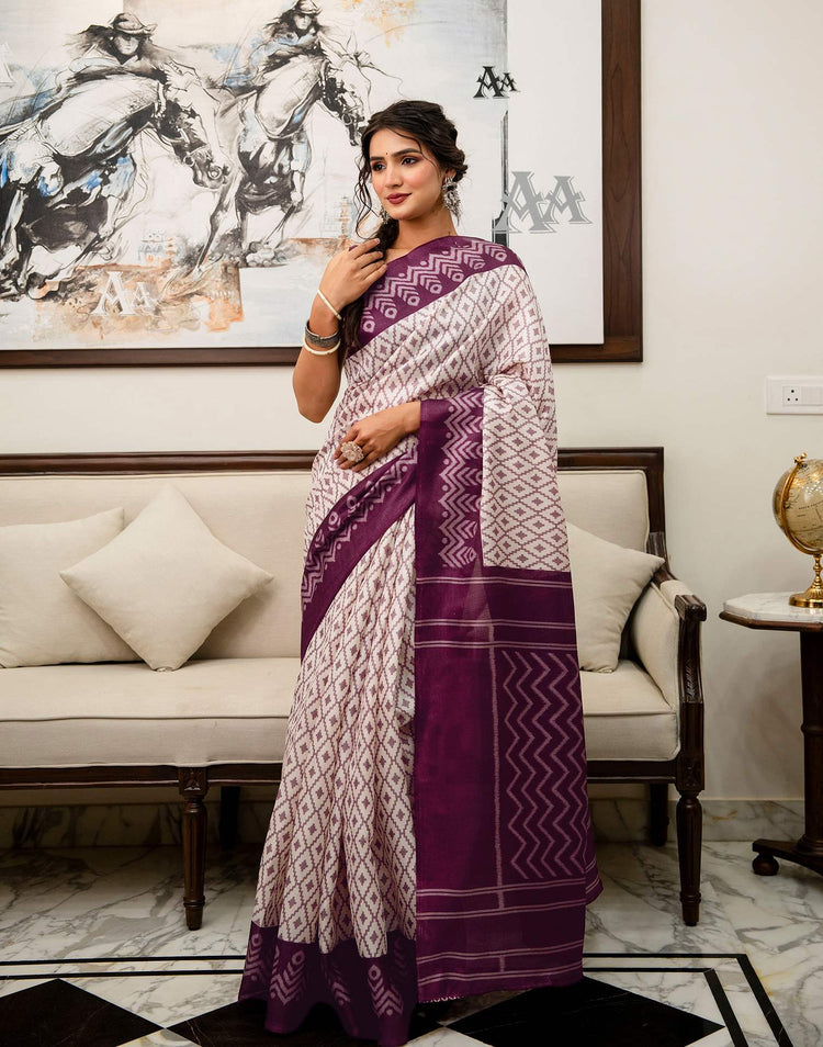 Ivory Loom Ikkat Khadi Saree