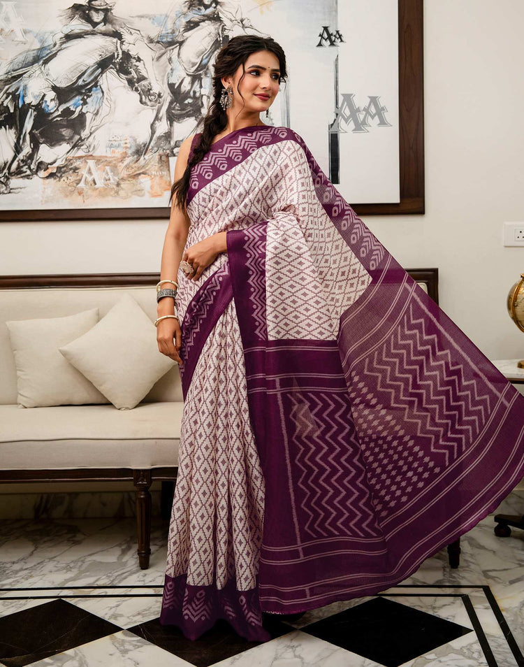 Ivory Loom Ikkat Khadi Saree