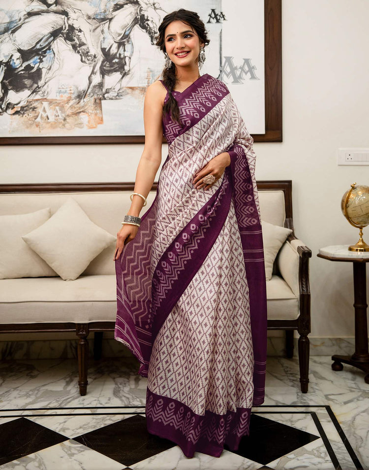 Ivory Loom Ikkat Khadi Saree