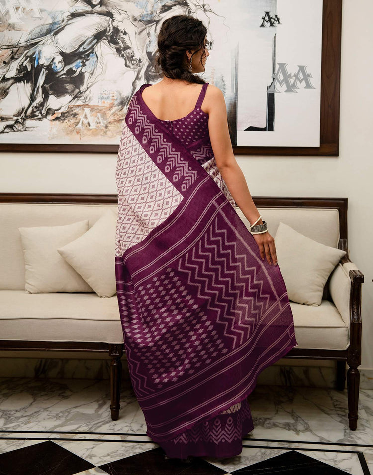 Ivory Loom Ikkat Khadi Saree