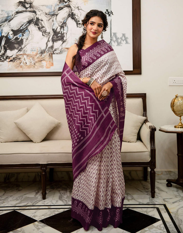 Ivory Loom Ikkat Khadi Saree