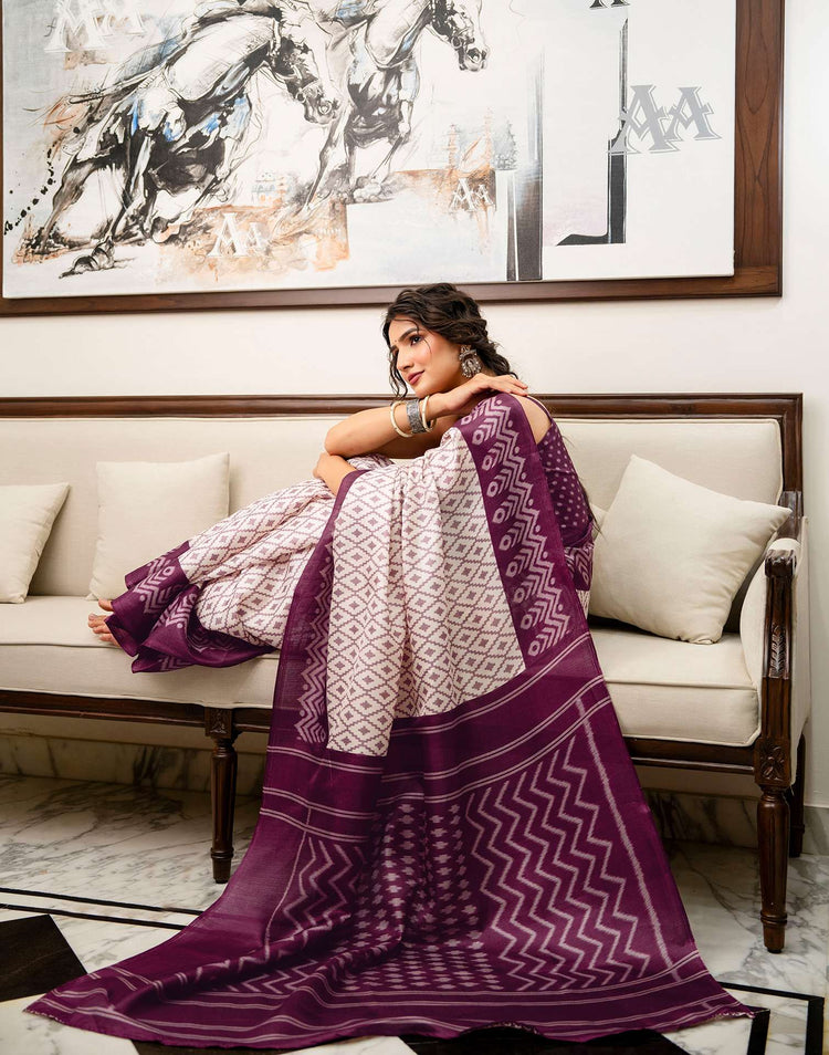 Ivory Loom Ikkat Khadi Saree
