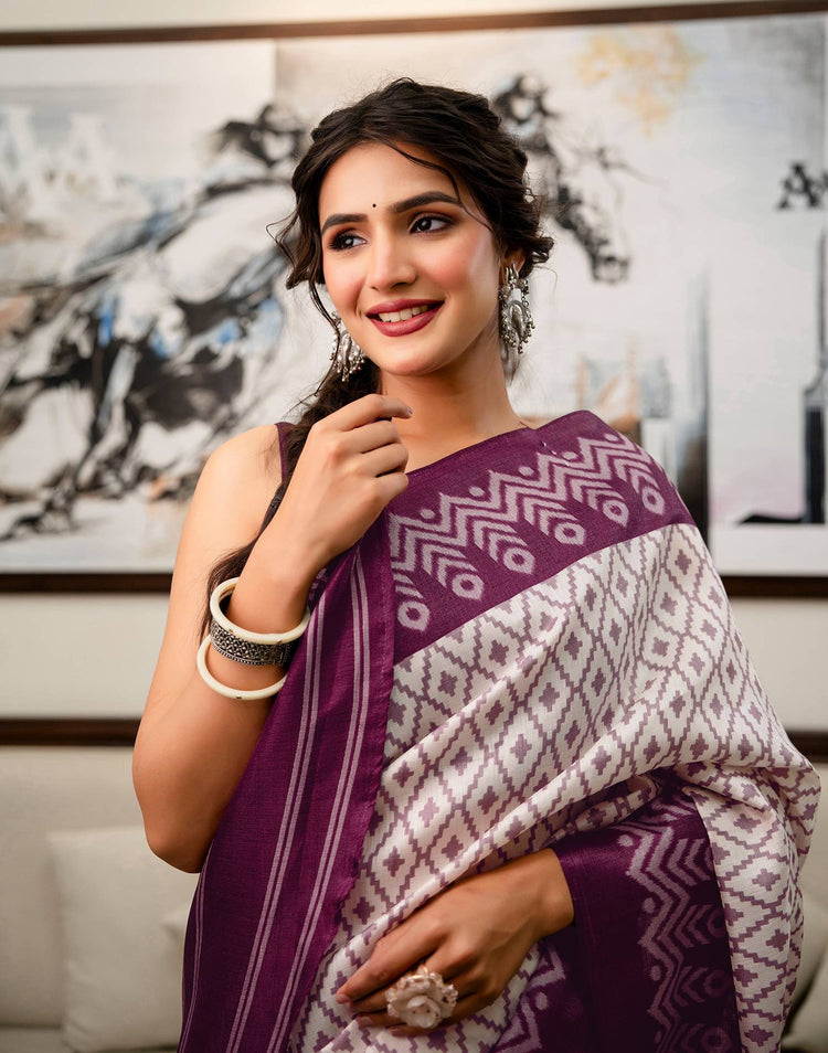 Ivory Loom Ikkat Khadi Saree