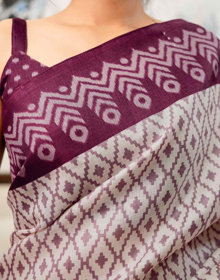 Ivory Loom Ikkat Khadi Saree