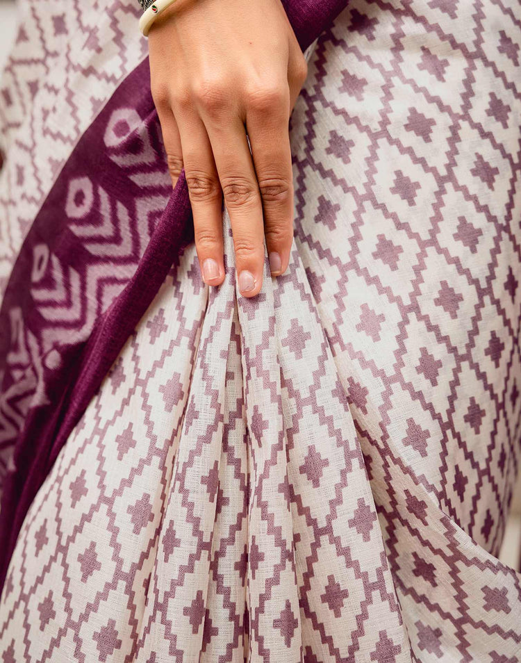 Ivory Loom Ikkat Khadi Saree