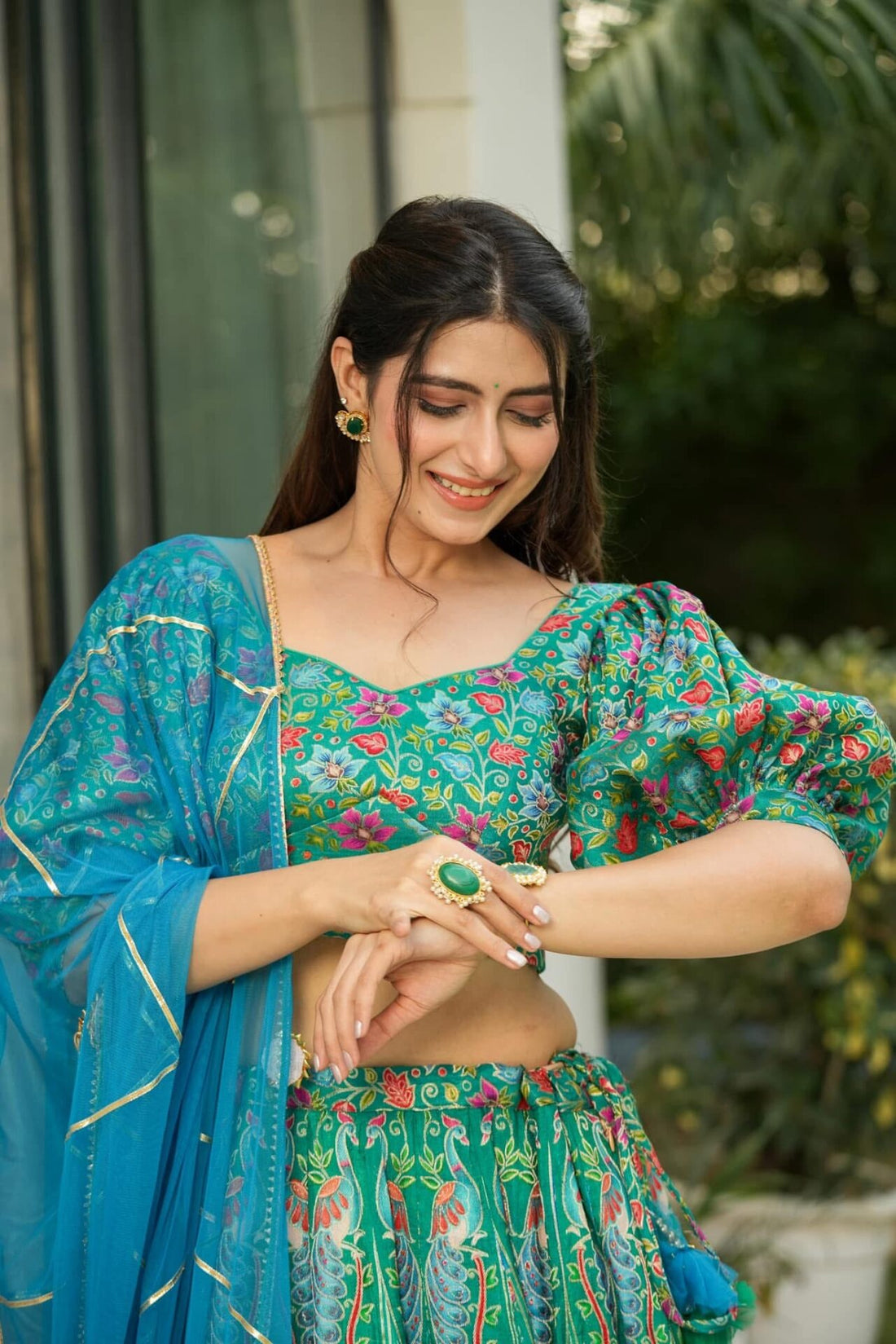 Turquoise Celestia Silk Lehenga