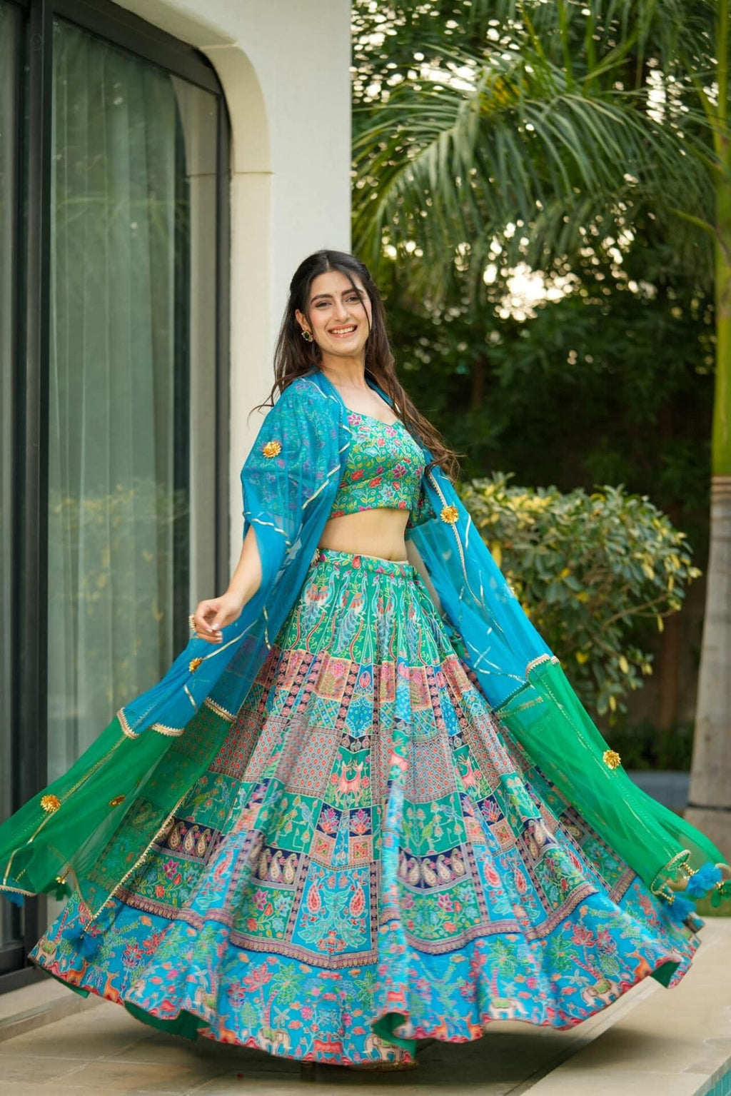 Turquoise Celestia Silk Lehenga